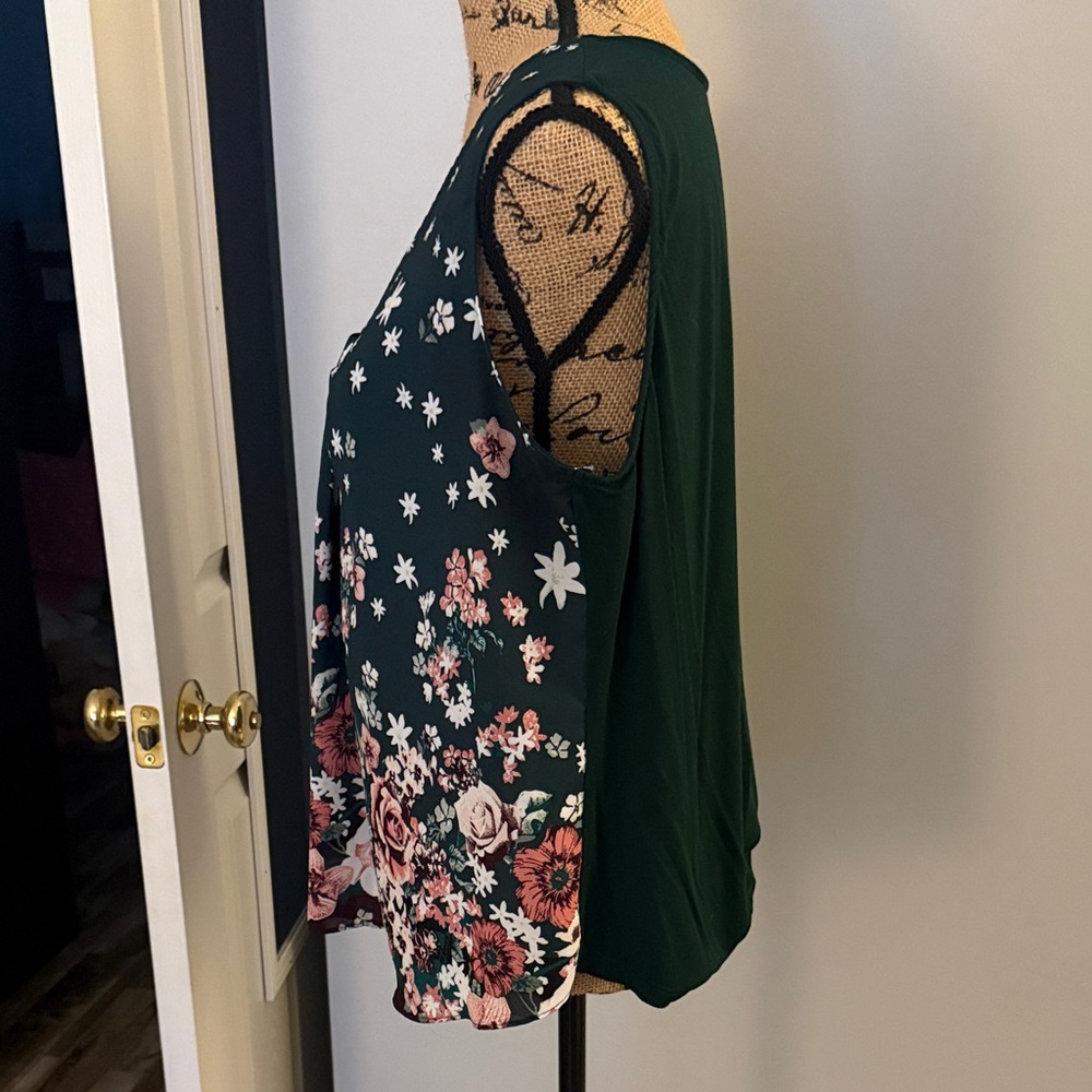 New York & Company Floral Blouse - Dark Green and Pink - Picture 2 of 3